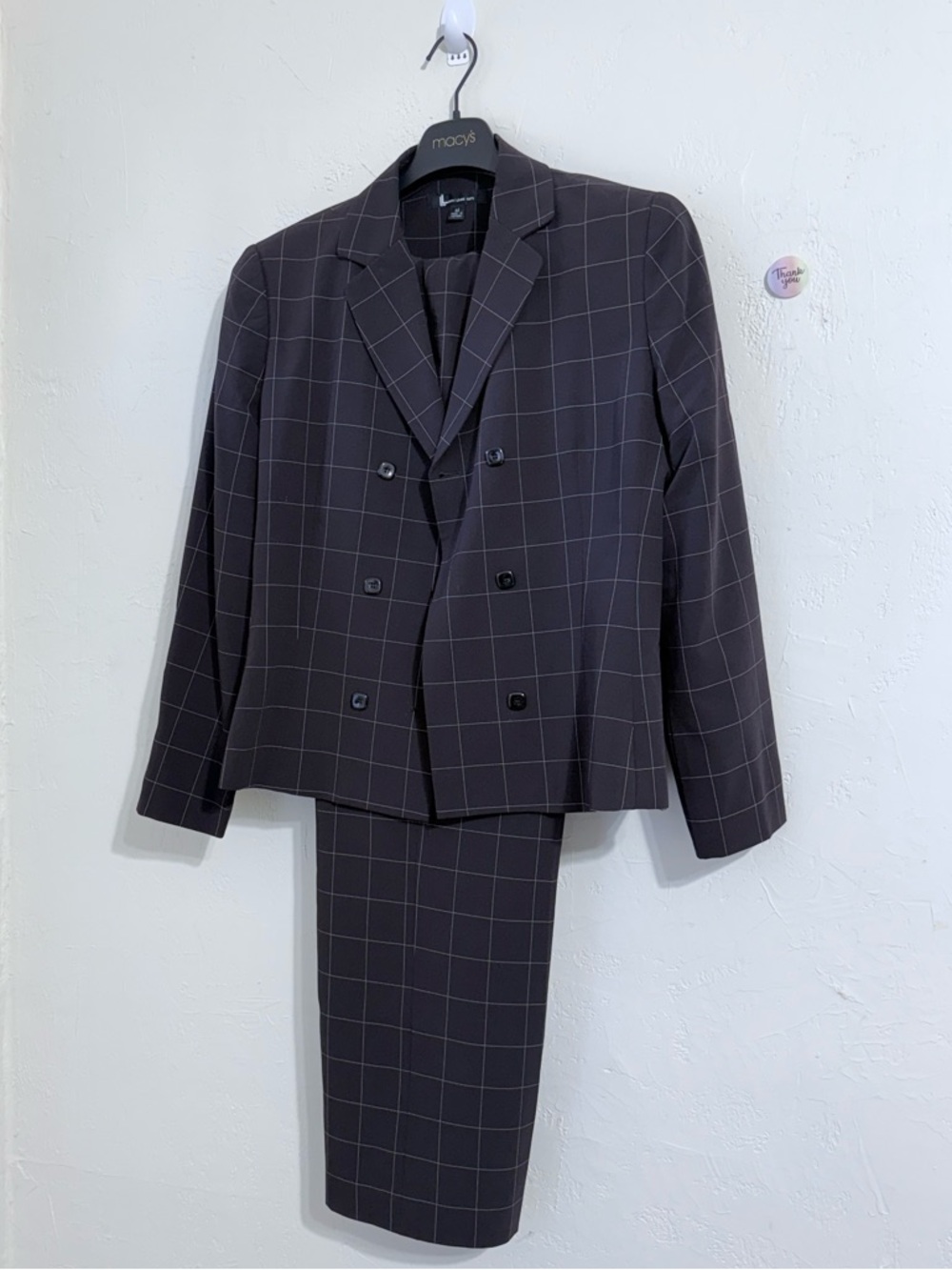Vintage Larry Levine Windowpane 2-Piece Pantsuit - Double Breasted Blazer Set